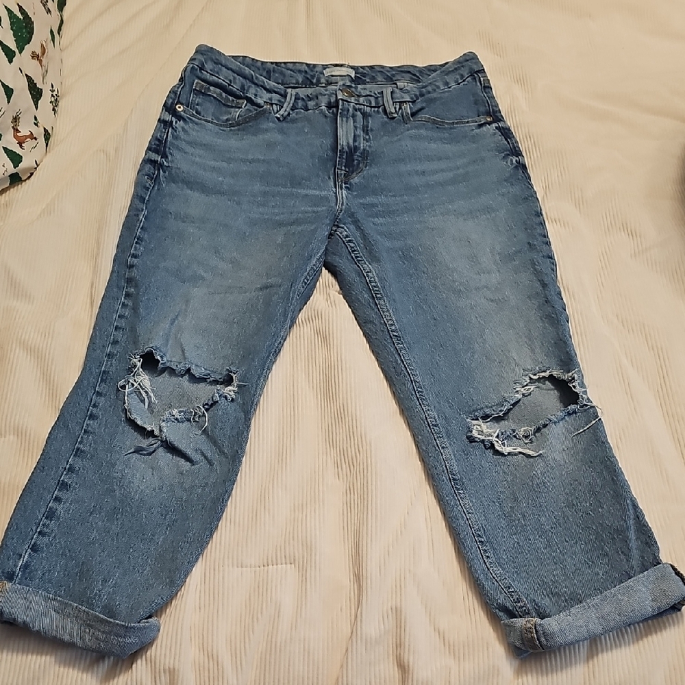 Good American Medium Blue Ripped Boyfriend Jeans